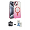 MARSİLYAN™- iPhone 14 Kılıf Ahenk Doku Özel Seri - Şeffaf Royal Nano Ekran Koruyucu + PVD Metal Kamera Lens - MI