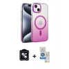 MARSİLYAN™- iPhone 14 Kılıf Ahenk Doku Özel Seri - Şeffaf Royal Nano Ekran Koruyucu + PVD Metal Kamera Lens - MI