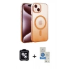 MARSİLYAN™- iPhone 14 Kılıf Ahenk Doku Özel Seri - Şeffaf Royal Nano Ekran Koruyucu + PVD Metal Kamera Lens - MI