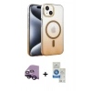 MARSİLYAN™- iPhone 14 Kılıf Ahenk Doku Özel Seri - Şeffaf Royal Nano Ekran Koruyucu + Raze Metal Kamera Lens - SH