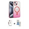 MARSİLYAN™- iPhone 14 Kılıf Ahenk Doku Özel Seri - Şeffaf Royal Nano Ekran Koruyucu + Shine Kamera Lens - KI