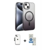 MARSİLYAN™- iPhone 14 Kılıf Ahenk Doku Özel Seri - Şeffaf Royal Nano Ekran Koruyucu + Shine Kamera Lens - SH