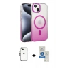 MARSİLYAN™- iPhone 14 Kılıf Ahenk Doku Özel Seri - Şeffaf Royal Nano Ekran Koruyucu + Shine Kamera Lens - SH
