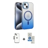 MARSİLYAN™- iPhone 14 Kılıf Ahenk Doku Özel Seri - Şeffaf Royal Nano Ekran Koruyucu + Shine Kamera Lens - SH