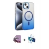 MARSİLYAN™- iPhone 14 Kılıf Ahenk Doku Özel Seri - Siyah 3D Antistatik Cam Ekran Koruyucu + Raze Metal Kamera Lens - KI