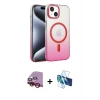 MARSİLYAN™- iPhone 14 Kılıf Ahenk Doku Özel Seri - Siyah 3D Antistatik Cam Ekran Koruyucu + Raze Metal Kamera Lens - KI