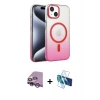 MARSİLYAN™- iPhone 14 Kılıf Ahenk Doku Özel Seri - Siyah 3D Antistatik Cam Ekran Koruyucu + Raze Metal Kamera Lens - MR