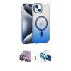MARSİLYAN™- iPhone 14 Kılıf Ahenk Doku Özel Seri - Siyah 3D Antistatik Cam Ekran Koruyucu + Raze Metal Kamera Lens - MR