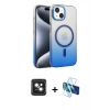 MARSİLYAN™- iPhone 14 Kılıf Ahenk Doku Özel Seri - Siyah 3D Antistatik Cam Ekran Koruyucu + PVD Metal Kamera Lens - PE