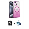 MARSİLYAN™- iPhone 14 Kılıf Ahenk Doku Özel Seri - Siyah 3D Antistatik Cam Ekran Koruyucu + Turuncu PVD Metal Kamera Lens