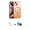 MARSİLYAN™- iPhone 14 Kılıf Ahenk Doku Özel Seri - Siyah 3D Antistatik Cam Ekran Koruyucu + Diamond Kamera Lens - YL