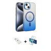 MARSİLYAN™- iPhone 14 Kılıf Ahenk Doku Özel Seri - Siyah 3D Antistatik Cam Ekran Koruyucu + Diamond Kamera Lens - YL