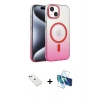 MARSİLYAN™- iPhone 14 Kılıf Ahenk Doku Özel Seri - Siyah 3D Antistatik Cam Ekran Koruyucu + Diamond Kamera Lens - YL
