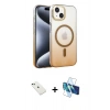 MARSİLYAN™- iPhone 14 Kılıf Ahenk Doku Özel Seri - Siyah 3D Antistatik Cam Ekran Koruyucu + Diamond Kamera Lens - YL