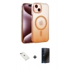MARSİLYAN™- iPhone 14 Kılıf Ahenk Doku Özel Seri - Siyah 3D Antistatik Hayalet Cam Ekran Koruyucu + Diamond Kamera Lens - KI