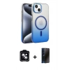 MARSİLYAN™- iPhone 14 Kılıf Ahenk Doku Özel Seri - Siyah 3D Antistatik Hayalet Cam Ekran Koruyucu + PVD Metal Kamera Lens - MI