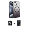 MARSİLYAN™- iPhone 14 Kılıf Ahenk Doku Özel Seri - Siyah 3D Antistatik Hayalet Cam Ekran Koruyucu + PVD Metal Kamera Lens - MI
