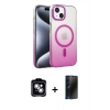 MARSİLYAN™- iPhone 14 Kılıf Ahenk Doku Özel Seri - Siyah 3D Antistatik Hayalet Cam Ekran Koruyucu + PVD Metal Kamera Lens - GS