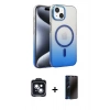 MARSİLYAN™- iPhone 14 Kılıf Ahenk Doku Özel Seri - Siyah 3D Antistatik Hayalet Cam Ekran Koruyucu + PVD Metal Kamera Lens - SH
