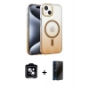 MARSİLYAN™- iPhone 14 Kılıf Ahenk Doku Özel Seri - Siyah 3D Antistatik Hayalet Cam Ekran Koruyucu + PVD Metal Kamera Lens - MI