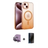 MARSİLYAN™- iPhone 14 Kılıf Ahenk Doku Özel Seri - Siyah 3D Antistatik Hayalet Cam Ekran Koruyucu + Raze Metal Kamera Lens - SH