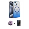MARSİLYAN™- iPhone 14 Kılıf Ahenk Doku Özel Seri - Siyah 3D Antistatik Hayalet Cam Ekran Koruyucu + Raze Metal Kamera Lens - SH