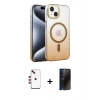 MARSİLYAN™- iPhone 14 Kılıf Ahenk Doku Özel Seri - Siyah 3D Antistatik Hayalet Cam Ekran Koruyucu + Shine Kamera Lens - KI