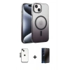 MARSİLYAN™- iPhone 14 Kılıf Ahenk Doku Özel Seri - Siyah 3D Antistatik Hayalet Cam Ekran Koruyucu + Shine Kamera Lens - SH