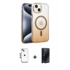 MARSİLYAN™- iPhone 14 Kılıf Ahenk Doku Özel Seri - Siyah 3D Antistatik Hayalet Cam Ekran Koruyucu + Shine Kamera Lens - MI