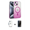MARSİLYAN™- iPhone 14 Kılıf Ahenk Doku Özel Seri - Siyah 3D Antistatik Hayalet Cam Ekran Koruyucu + Shine Kamera Lens - MI