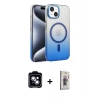 MARSİLYAN™- iPhone 14 Kılıf Ahenk Doku Özel Seri - Siyah Bilvis 3D Cam Ekran Koruyucu + PVD Metal Kamera Lens - MI