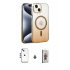 MARSİLYAN™- iPhone 14 Kılıf Ahenk Doku Özel Seri - Siyah Bilvis 3D Cam Ekran Koruyucu + Shine Kamera Lens - MI