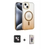 MARSİLYAN™- iPhone 14 Kılıf Ahenk Doku Özel Seri - Siyah Bilvis 3D Cam Ekran Koruyucu + PVD Metal Kamera Lens - PE