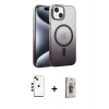 MARSİLYAN™- iPhone 14 Kılıf Ahenk Doku Özel Seri - Siyah Bilvis 3D Cam Ekran Koruyucu + Shine Kamera Lens - KI
