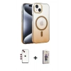 MARSİLYAN™- iPhone 14 Kılıf Ahenk Doku Özel Seri - Siyah Bilvis 3D Cam Ekran Koruyucu + Shine Kamera Lens - KI