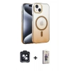 MARSİLYAN™- iPhone 14 Kılıf Ahenk Doku Özel Seri - Siyah Bilvis 3D Cam Ekran Koruyucu + PVD Metal Kamera Lens - SH