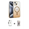 MARSİLYAN™- iPhone 14 Kılıf Ahenk Doku Özel Seri - Siyah Bilvis 3D Cam Ekran Koruyucu + Siyah Shine Kamera Lens