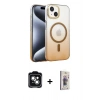 MARSİLYAN™- iPhone 14 Kılıf Ahenk Doku Özel Seri - Siyah Bilvis 3D Cam Ekran Koruyucu + PVD Metal Kamera Lens - YL