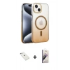 MARSİLYAN™- iPhone 14 Kılıf Ahenk Doku Özel Seri - Siyah Bilvis 3D Mat Cam Ekran Koruyucu + Diamond Kamera Lens - SABE