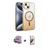 MARSİLYAN™- iPhone 14 Kılıf Ahenk Doku Özel Seri - Siyah Bilvis 3D Mat Cam Ekran Koruyucu + Raze Metal Kamera Lens - MR