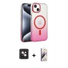 MARSİLYAN™- iPhone 14 Kılıf Ahenk Doku Özel Seri - Siyah Bilvis 3D Mat Cam Ekran Koruyucu + Pembe PVD Metal Kamera Lens