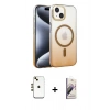 MARSİLYAN™- iPhone 14 Kılıf Ahenk Doku Özel Seri - Siyah Bilvis 3D Mat Cam Ekran Koruyucu + Shine Kamera Lens - GD