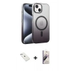 MARSİLYAN™- iPhone 14 Kılıf Ahenk Doku Özel Seri - Siyah Bilvis 3D Mat Cam Ekran Koruyucu + Diamond Kamera Lens - SABE