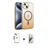 MARSİLYAN™- iPhone 14 Kılıf Ahenk Doku Özel Seri - Siyah Bilvis 3D Mat Cam Ekran Koruyucu + Shine Kamera Lens - SH