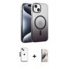 MARSİLYAN™- iPhone 14 Kılıf Ahenk Doku Özel Seri - Siyah Bilvis 3D Mat Cam Ekran Koruyucu + Shine Kamera Lens - SH
