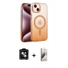 MARSİLYAN™- iPhone 14 Kılıf Ahenk Doku Özel Seri - Siyah Bilvis 3D Mat Cam Ekran Koruyucu + PVD Metal Kamera Lens - TU