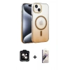 MARSİLYAN™- iPhone 14 Kılıf Ahenk Doku Özel Seri - Siyah Bilvis 3D Mat Cam Ekran Koruyucu + PVD Metal Kamera Lens - TU