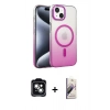 MARSİLYAN™- iPhone 14 Kılıf Ahenk Doku Özel Seri - Siyah Bilvis 3D Mat Cam Ekran Koruyucu + Yeşil PVD Metal Kamera Lens