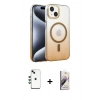MARSİLYAN™- iPhone 14 Kılıf Ahenk Doku Özel Seri - Siyah Bilvis 3D Mat Cam Ekran Koruyucu + Shine Kamera Lens - YL