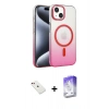 MARSİLYAN™- iPhone 14 Kılıf Ahenk Doku Özel Seri - Siyah Bilvis 5in1 3D Magic Cam Ekran Koruyucu + Diamond Kamera Lens - KI
